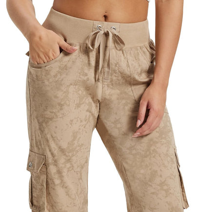 MoFiz Womens Cargo Capris Lightweight Hiking Pants Quick Dry Casual Outdoor Loose Shorts Dirty Khaki S