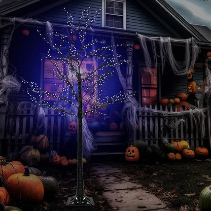 Halloween Lighted Tree Lights 6FT, 380 LED Black Halloweens Tree with Timer, DIY Bendable Branches, Halloween Decorations Outdoor & Indoor, Spooky Halloweens Yard Decor