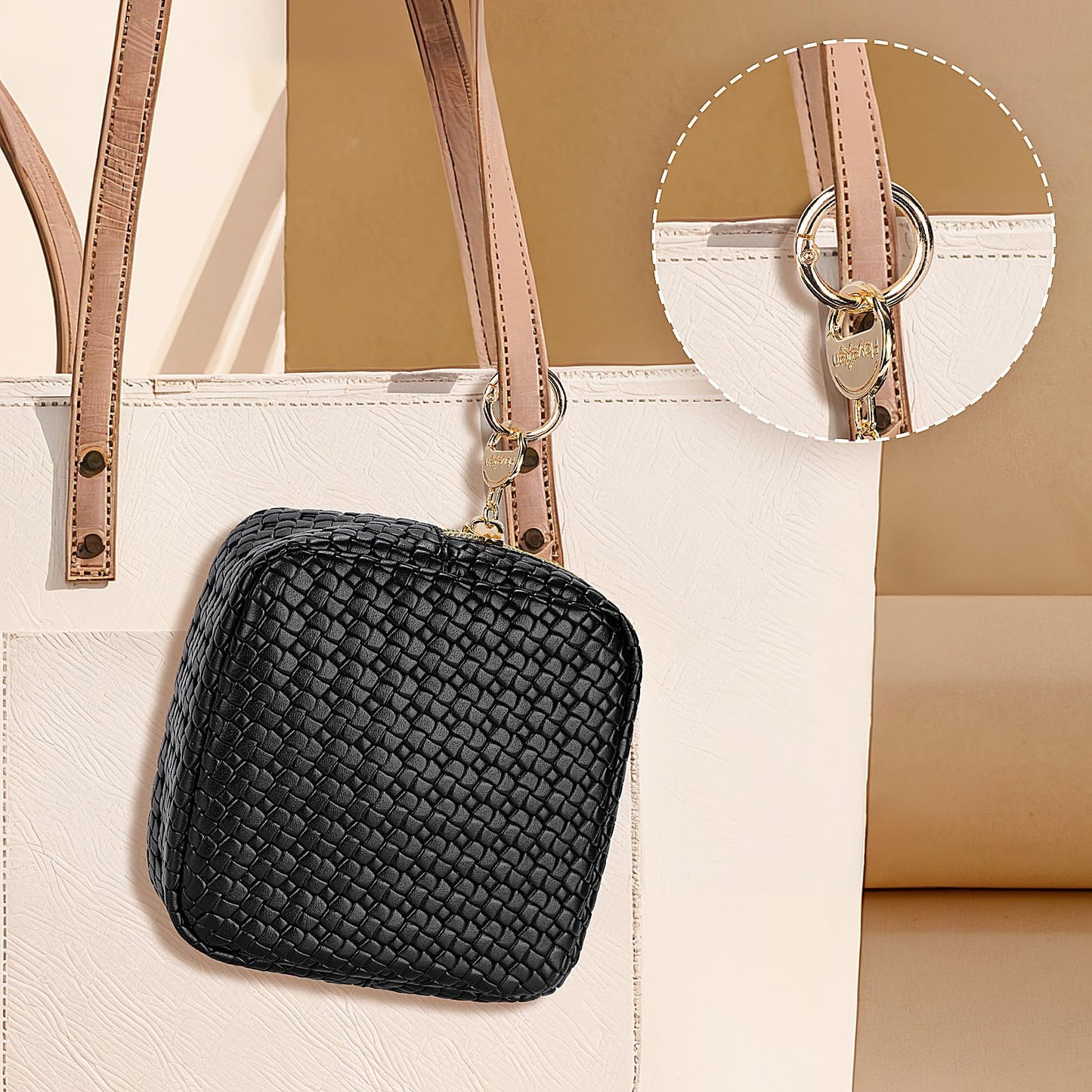 Playexen 5.5" Small Makeup Bag for Purse, PU Leather Mini Cosmetics Bag with Ring Buckle, Portable Small Travel Makeup Pouch for Women, Birthday/Wedding/Christmas Gifts (Brown)