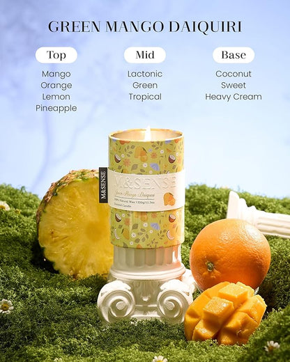 M&SENSE Green Mango Daiquiri Scented Candle, Medium Jar Candle 11.3oz Natural Soy Wax for Home Scented, Floral Candles Gift for Spring Holiday, Up to 70 Hours Burning Long-Lasting Fragrance