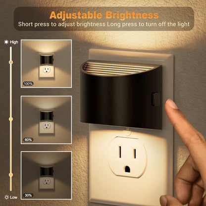 JandCase Night Light, Automatic Night Lights Plug into Wall,2 Pack Dusk to Dawn Sensor Nightlight, 3000K Soft White Brightness Adjustable Nightlight for Kids Bedroom Hallway Kitchen Decor
