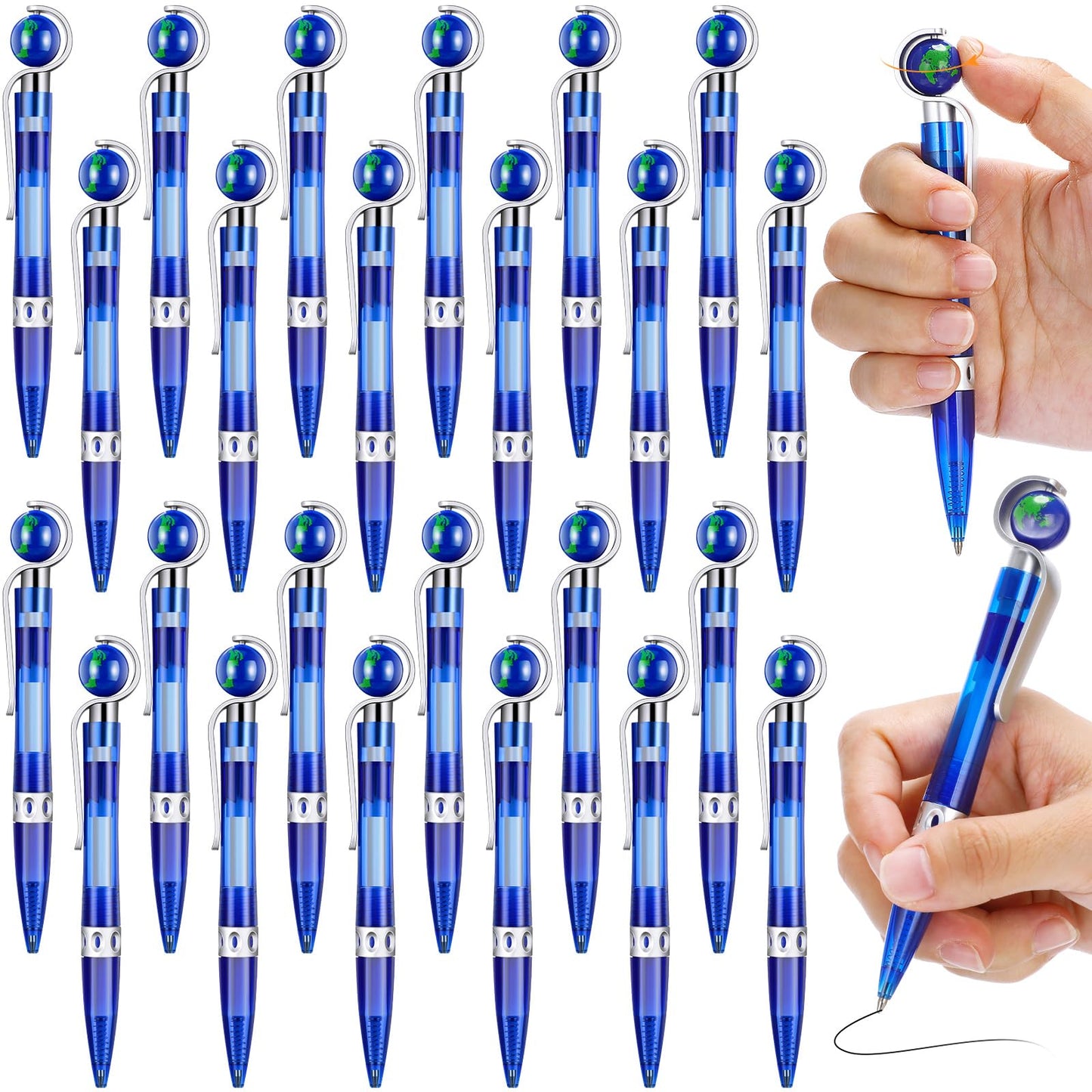 Dianelhall 24 Pcs Earth Day Pens Bulk Novelty Tellurion Shape Black Ink World Retractable Ballpoint Pens Earth Day Gift for Adults Accessories Office Decoration(Blue and Silver)