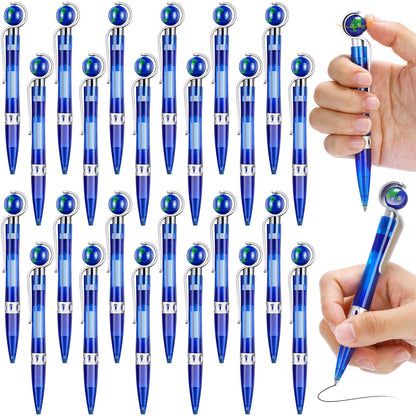 Dianelhall 24 Pcs Earth Day Pens Bulk Novelty Tellurion Shape Black Ink World Retractable Ballpoint Pens Earth Day Gift for Adults Accessories Office Decoration(Blue and Silver)