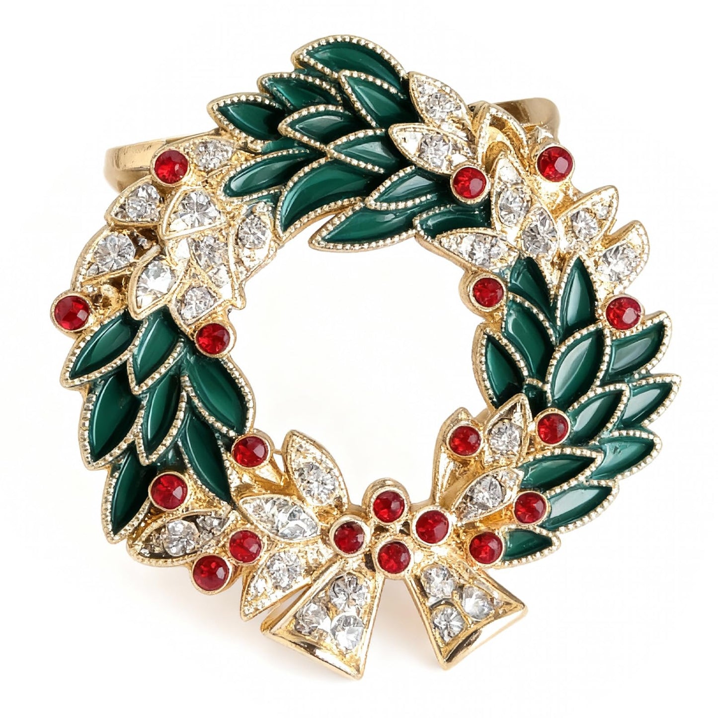 Christmas Wreath Napkin Rings Set of 8, Enamel Berry Gold Alloy Napkin Holders, Holiday Table Decor for Christmas Dinner Place Settings