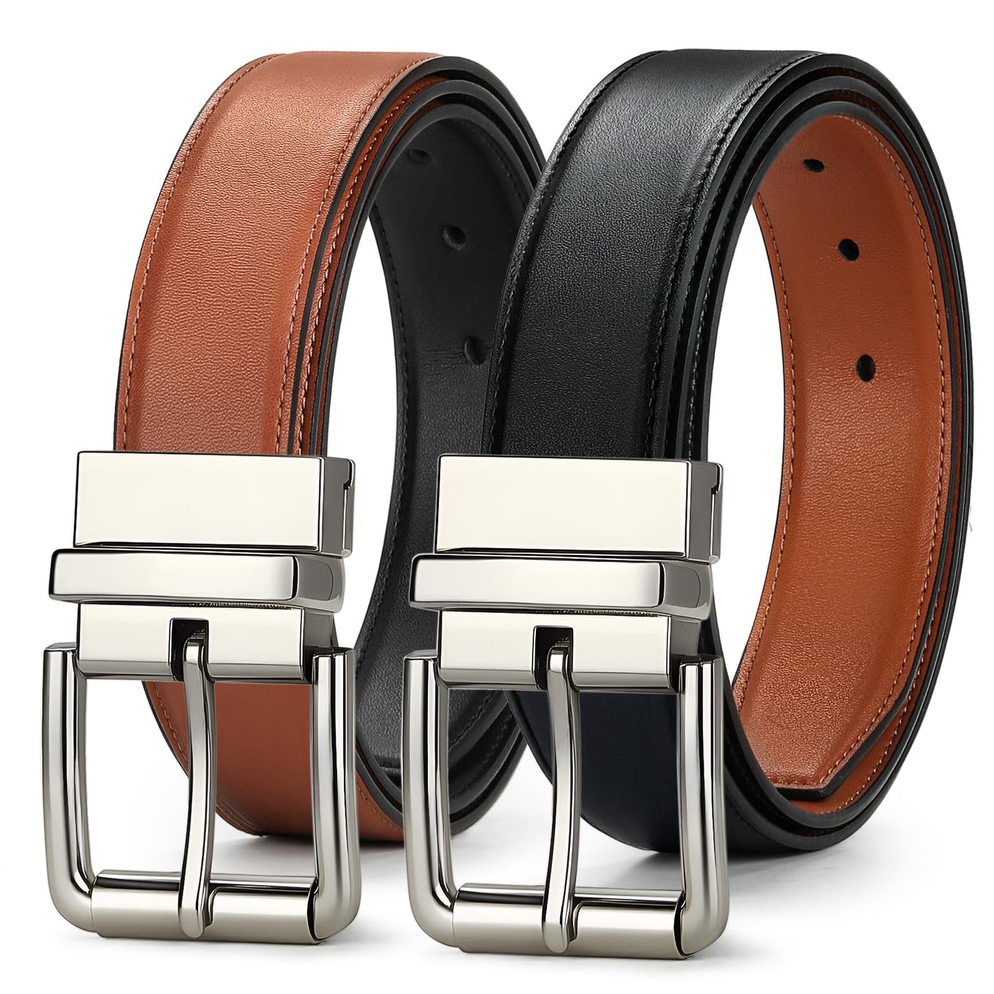 ITIEZY Reversible Belt for Men 1 Piece - 35mm Double Sided Mens Belt Leather for Dress and Casual, Customizable Fit for Elegant Style, Black/Brown