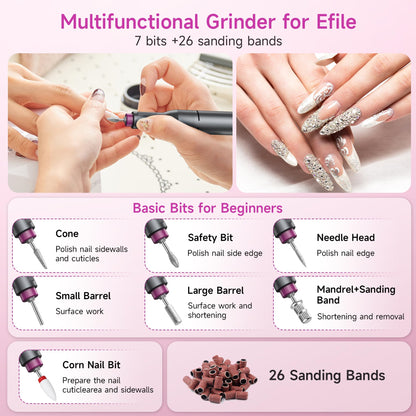 Electric Nail Drill Professional, Portable Nail File for Acrylic Gel Nails, Cordless Rechargeable Ultra Power Nail Drill Kit 40000RPM, HMC320 Salon-Grade Efile Nail Machine (Dark Grey)