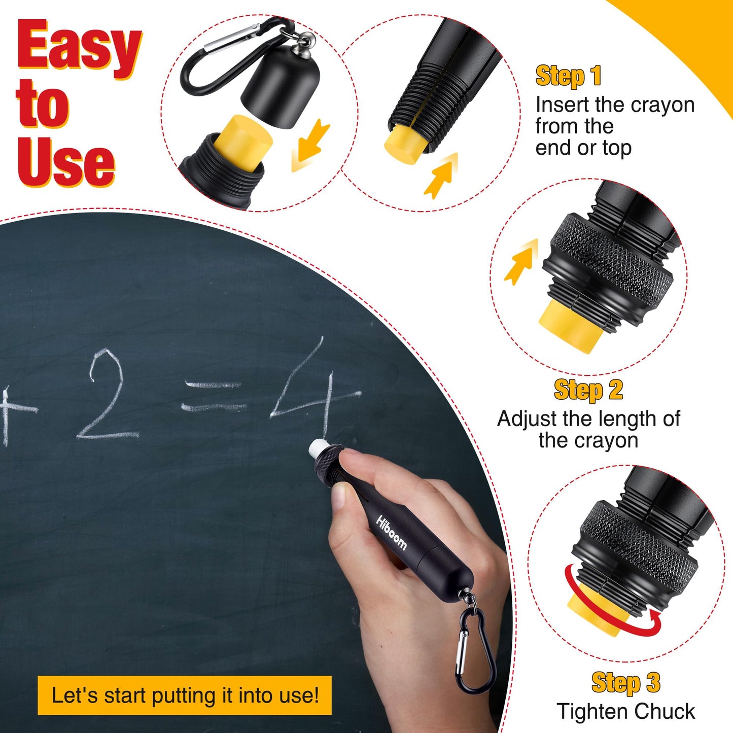 Hiboom Adjustable Lumber Crayon Holder for 1/2" Round or Hexagonal Crayons, Heavy Duty Construction Carpenter Metal Crayon Holder with Spring D Rings Buckle, Contoured Grip Handle(Black)