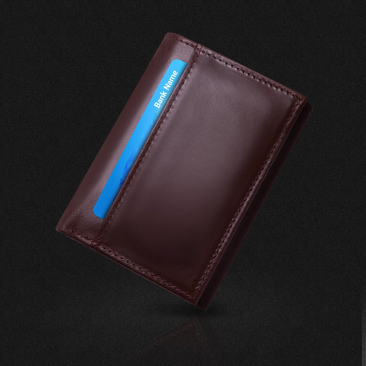 WULOUJIE Mens Trifold Leather Wallet，Genuine Leather RFID Blocking Wallets for Men，Tri Fold Wallet with 2 ID Window and 8 Card Slots（brown） (brown)