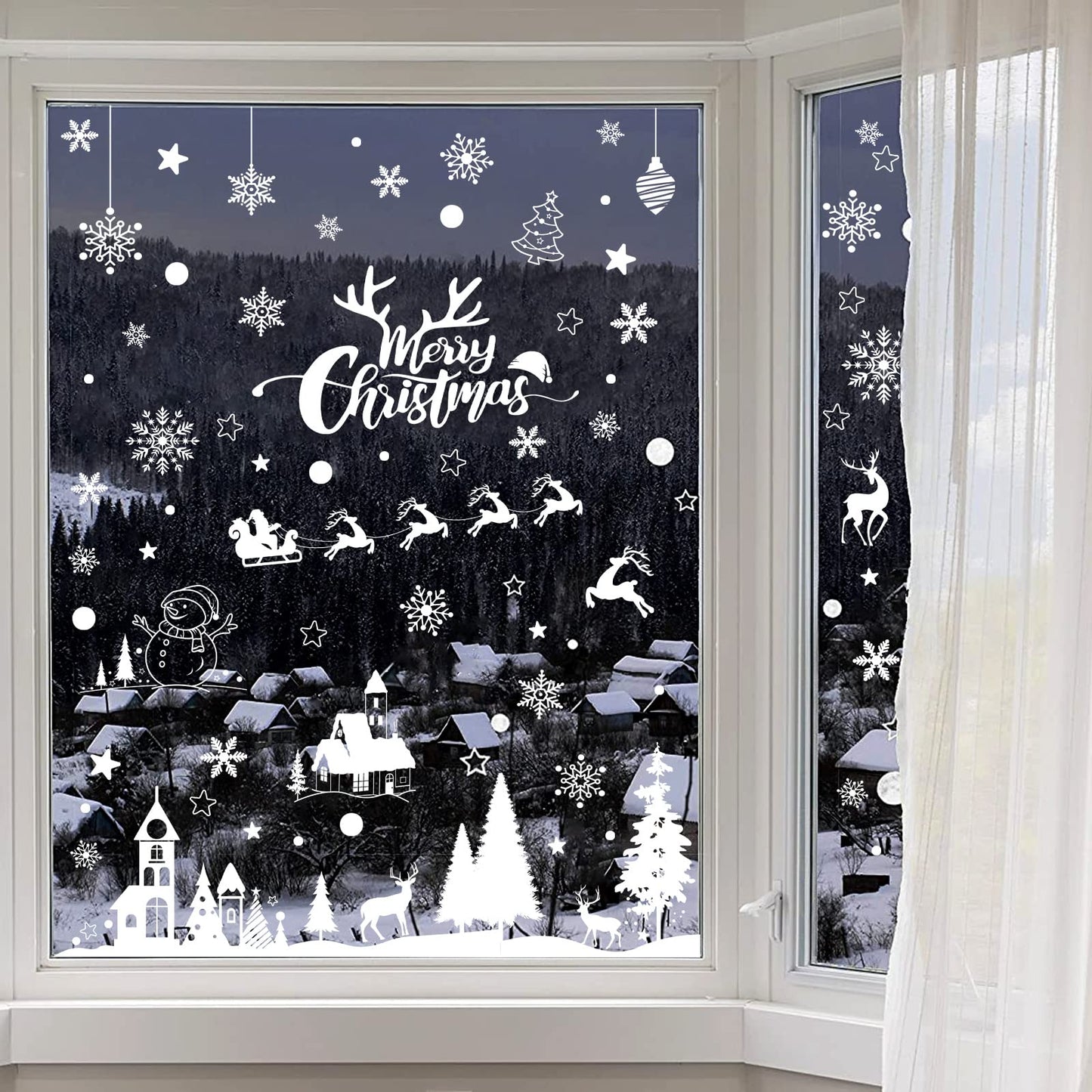 148 Pcs Christmas Snowflake Window Clings Stickers, Christmas Window Decorations