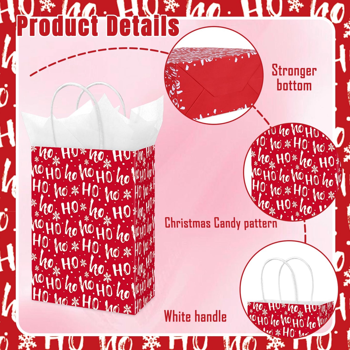 JarThenaAMCS 24 Pcs Christmas Paper Gift Bag Red Candy Cane Stripe Treat Bags with Handles Tissue Paper Candy Goodie Bags for Xmas Winter Party Favors Supplies