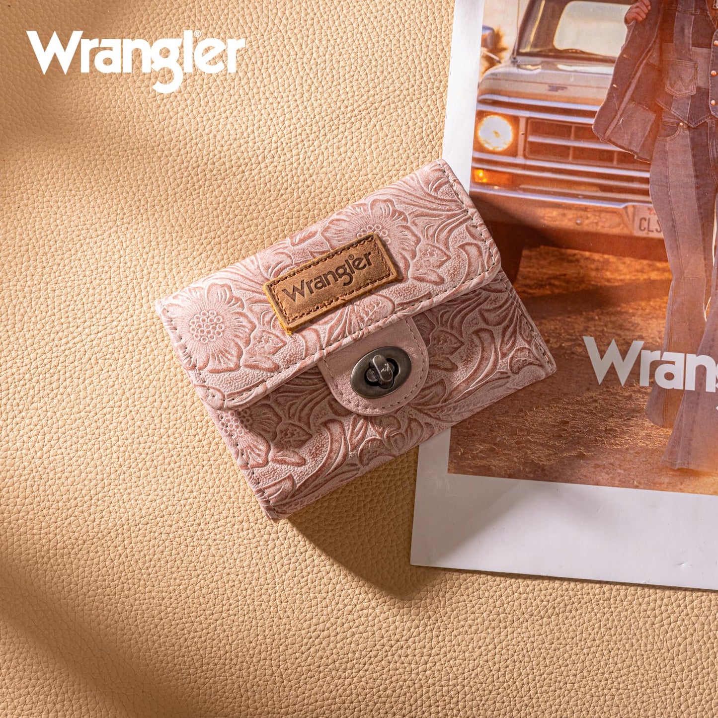 Montana West X Wrangler Small Wallet Minimalist Trifold Women's Wallets Card Cases Western Floral Money Organizers with Rfid Blocking Lining and Zipper Coin Pocket