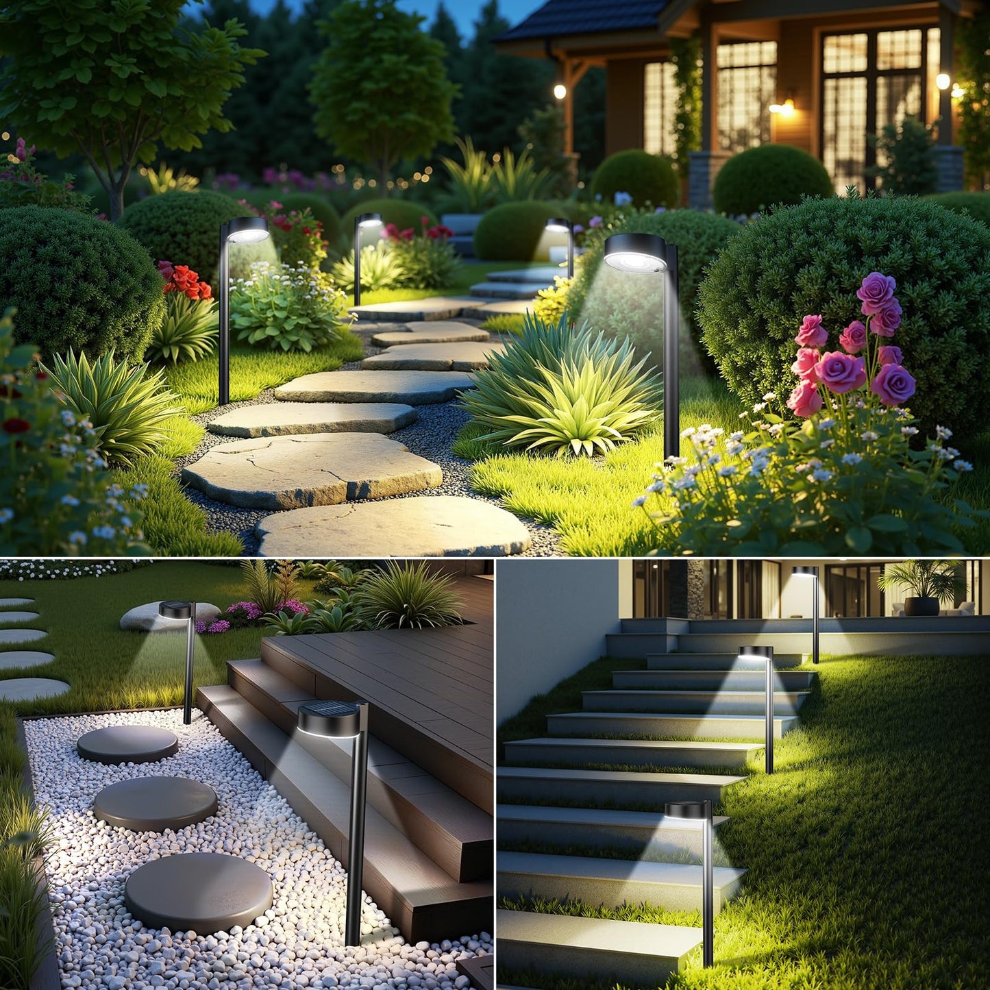 Ahaorigin 8 Pack Solar Pathway Lights Outdoor, 12 Brighter LEDs Solar Lights Outdoor Waterproof, Up to 12 Hrs Modern Path Light for Yard Garden Walkway Driveway Lawn, Cool White