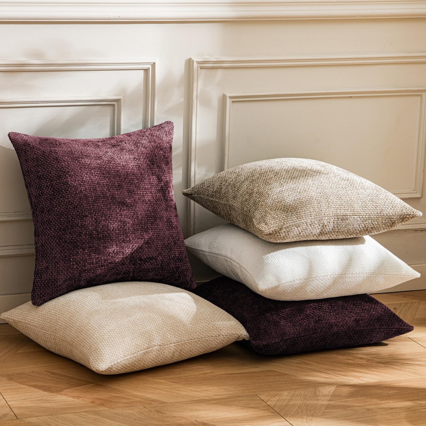 a moment Christmas Wine Red Chenille Throw Pillow Covers 20x20 Inch Pack of 2 Modern Decorative Throw Pillow Covers Farmhouse Cross Covers Home Decor for Sofa Bedroom Living Room