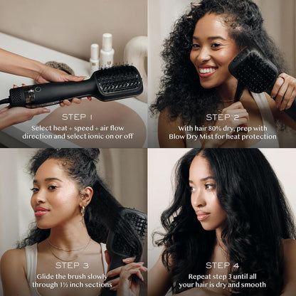 Kristin Ess Hair Volumizing Blow Dryer Brush - Blowout + Hair Straightening Brush - Ceramic + Ionic - Dry, Smooth + Volumize Hair - Flat Padel Base for Faster Blowout - 3 Wind Speeds + 4 Heat Settings