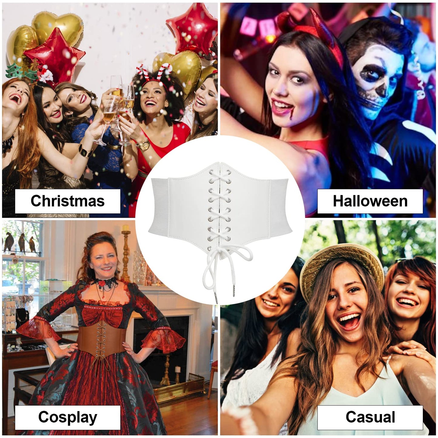 JASGOOD 3 Pack Women’s Elastic Costume Waist Belt Lace-up Tied Waspie Halloween Corset Belts for Women