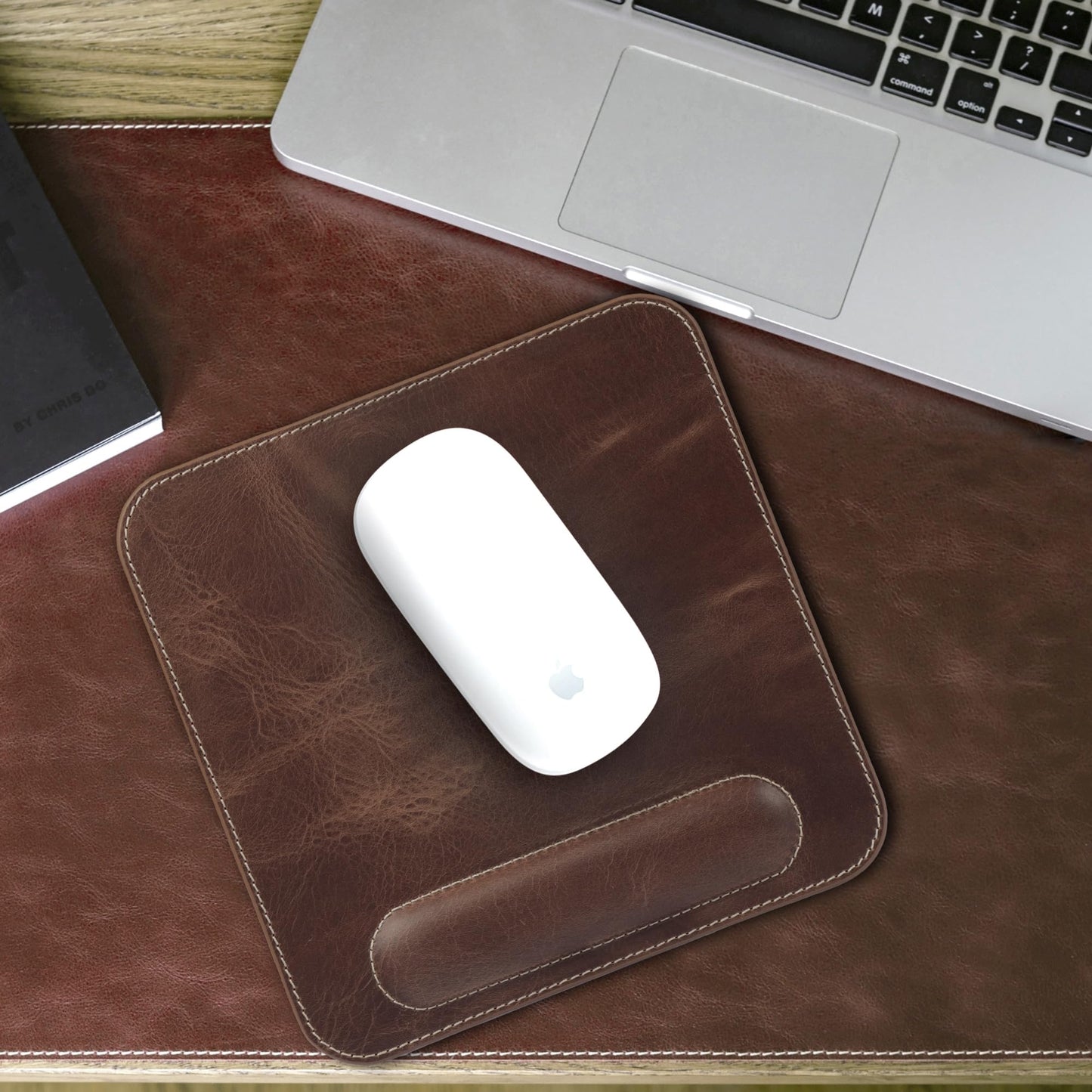 Londo Top Grain Leather Mouse Pad with Wrist Rest – Ergonomic Support, Non-Slip Base, Smooth Surface