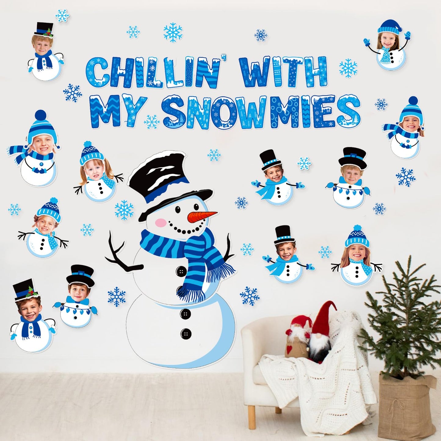 79 Pcs Winter Bulletin Board - Snowman Decorations DIY Photo Wall