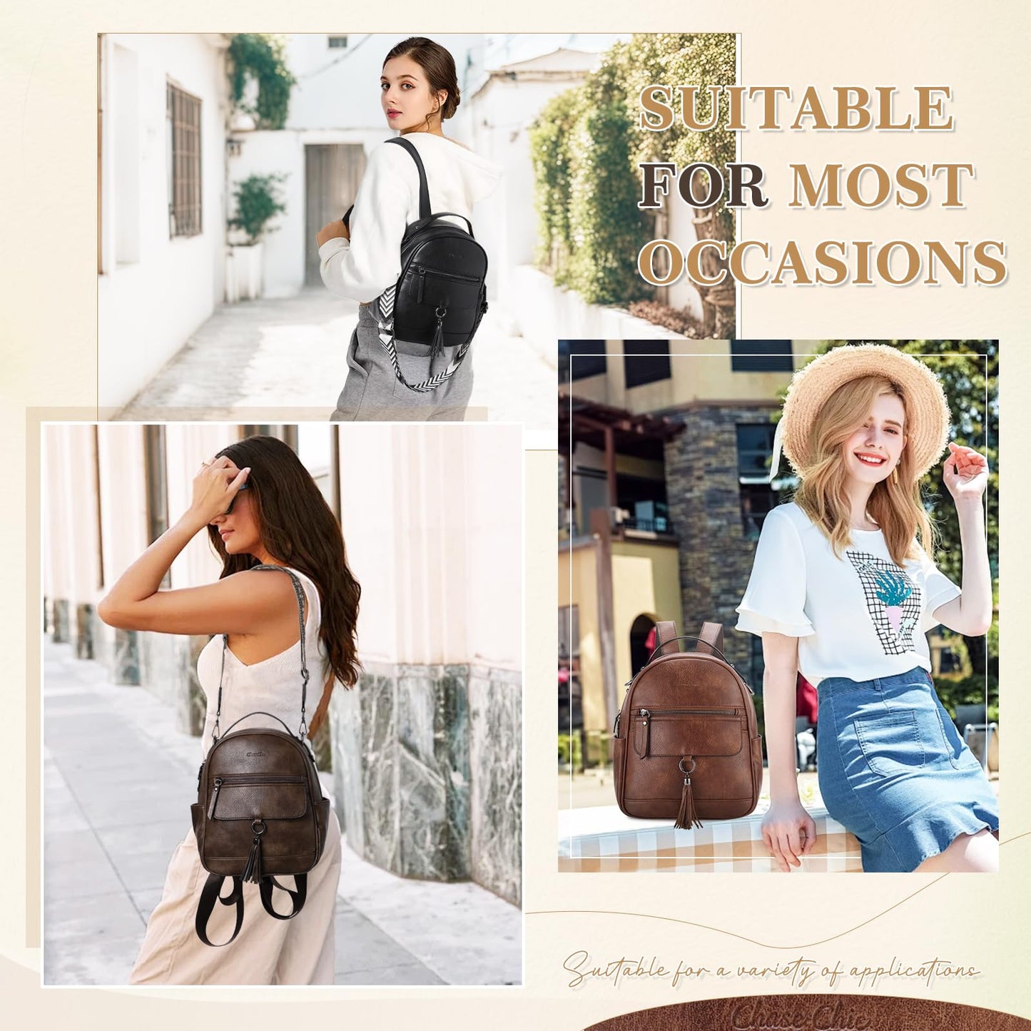 Chase Chic Mini Backpack Purse for Women, Vegan Leather Cute Small Backpack Ladies Fashion Shoulder Handbag for Travel Brown