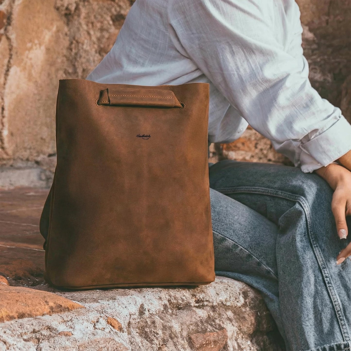 Heather's, Convertible Backpack to Shoulder Bag, Spacious Crossbody for Women, Squared Purse, Full Grain Leather, Handmade (Swayze Suede)