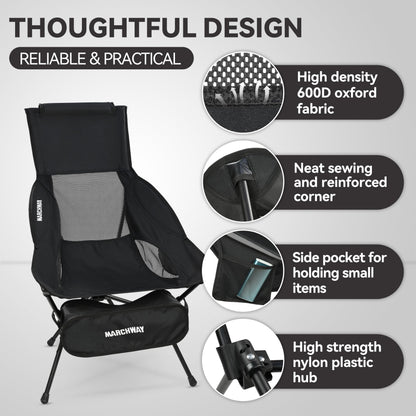 MARCHWAY Lightweight Folding High Back Camping Chair with Head Support, Stable Portable Compact for Outdoor Camp, Travel, Beach, Picnic, Festival, Hiking, Backpacking (Highback Black)