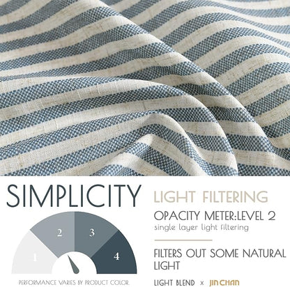 jinchan Tab Top Linen Kitchen Curtains 36 Inches Striped Tier Curtains Farmhouse Modern Cafe Style Small Window Treatments Airy Light Filtering Rod Pocket for Living Room Bathroom 2 Panels Blue