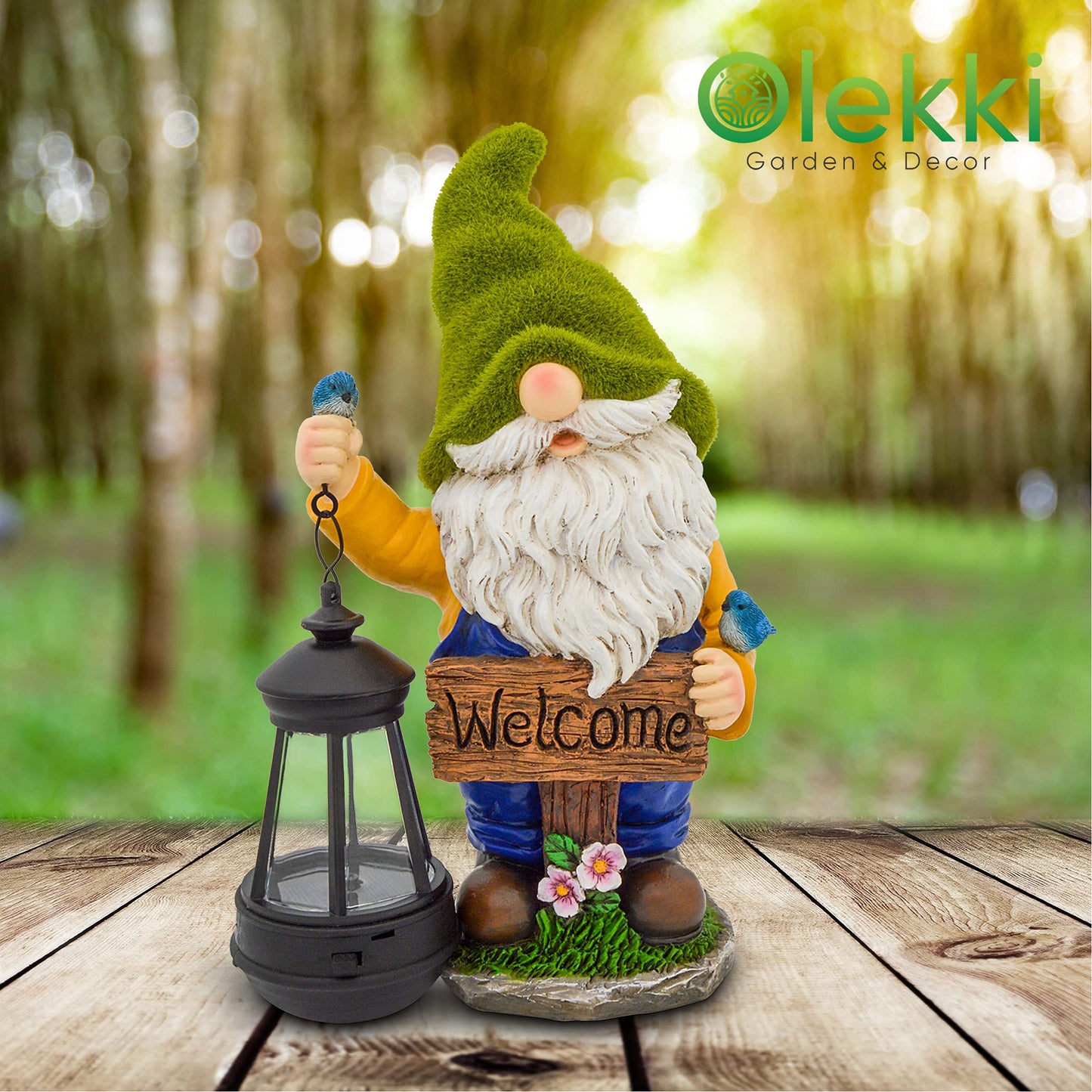 Olekki Christmas Garden Gnomes Outdoor - Flocked Gnome Statue Holding Lantern with Solar LED Lights | Gnomes Garden Decorations for Patio, Yard, Lawn Ornaments - Gnome Gifts