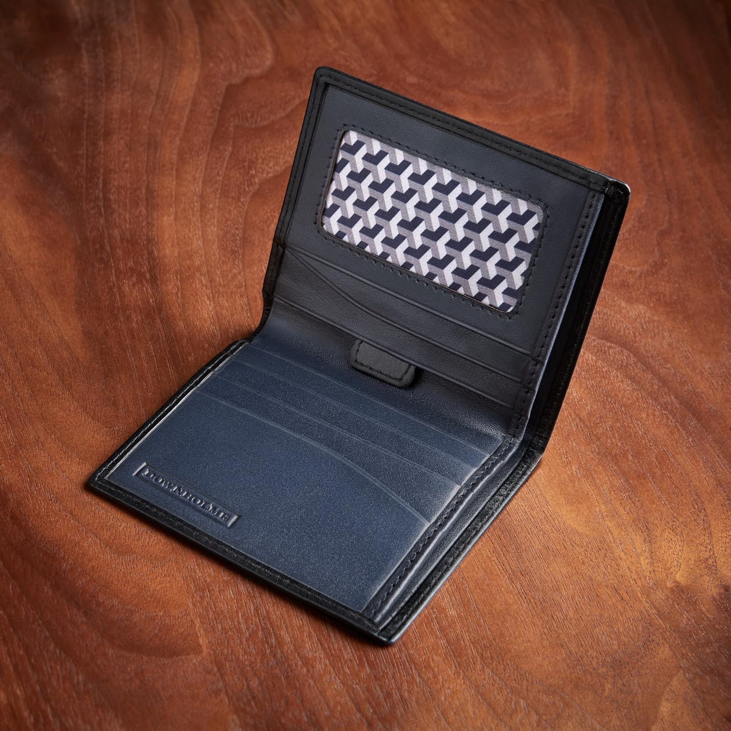 Downholme Men's Bifold Slim Silhouette Leather Wallet (Black)