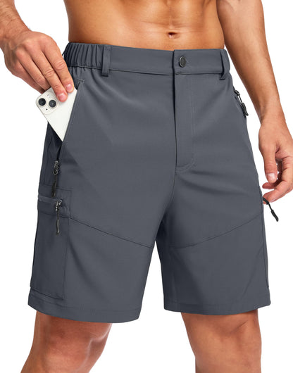 Pudolla Men's Hiking Cargo Shorts Lightweight 7" Travel Casual Shorts for Men Golf Work Outdoor with 5 Zipper Pockets(Deep Grey Large)