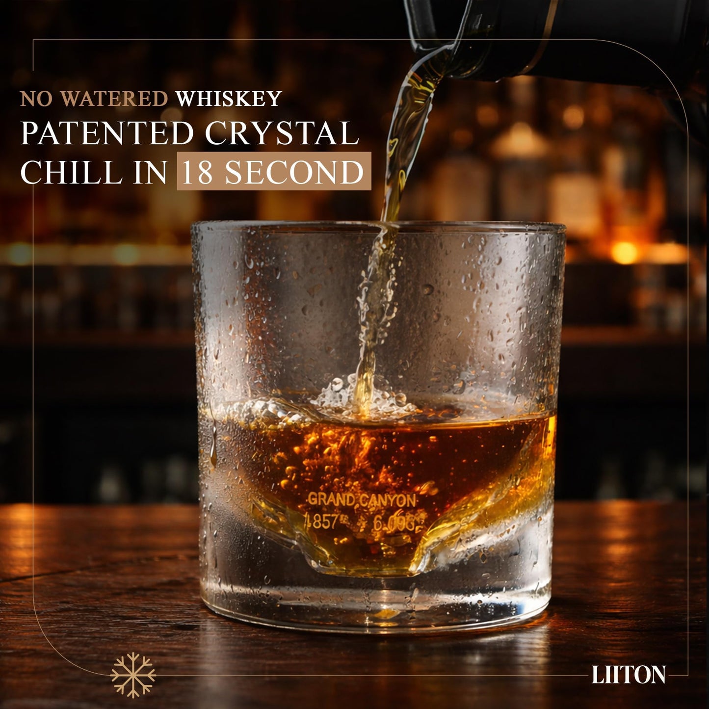 LIITON Grand Canyon Heavy Crystal Whiskey Glasses Gift Set of 2, Thick Freezable Bourbon Glass 1lb Each, Premium Whiskey Gifts for Men, Frozen Crystal Chills Cocktails, 10 oz