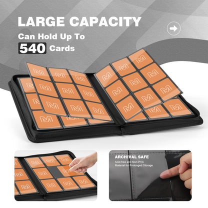 Trading Card Binder with 9 Side Loading Pocket Card Album Hold Up to 540 Cards PU Card Collection Binder, Collectible Albums Card Folder for MTG, TCG, Sports Cards