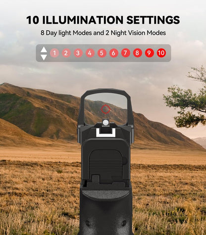 VOTATU PMD505-R Micro Red Dot for RMS/RMSc Footprint, Multiple Reticle Reflex Sight with Picatinny Mount - Shake Awake Optic for Pistol - 2 MOA Dot 46 MOA Circle