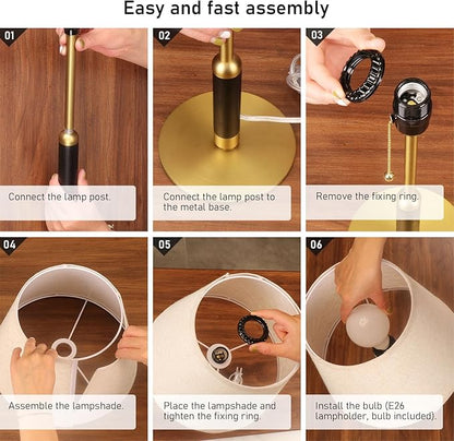 21" Bedside Lamps for Bedroom Living Room Modern Table Lamp Nightstand Lamp for End Tables 3-Color Temperatures Pull Chain Switch Wood Fabric for Home/Office/Desk Decor (Light Brown+Brass)