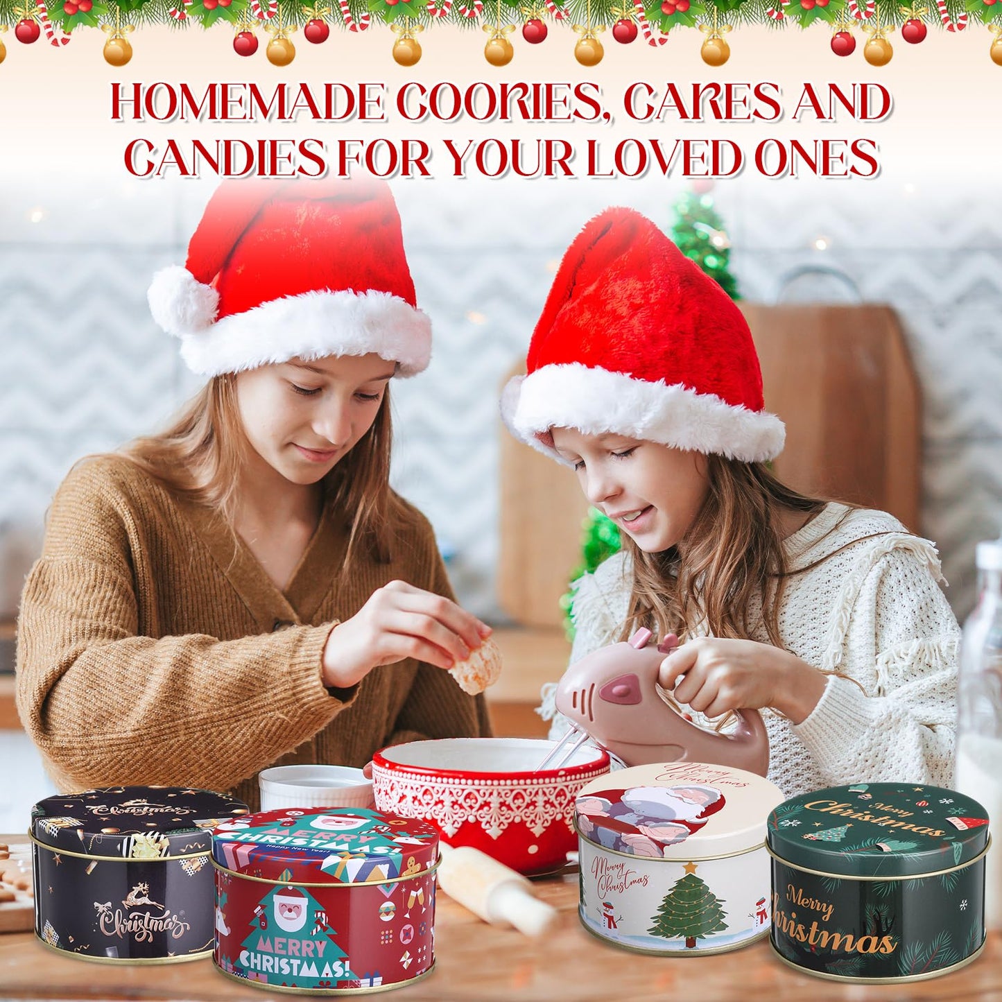Acellegic 20 Pcs Christmas Cookie Tins with Lids for Gift Giving Small Xmas Tin Containers Round Iron Christmas Tins Empty Cookie Jar for Gift Giving Holiday Party Favors
