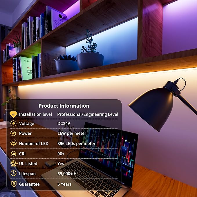 PAUTIX COB LED Strip Light RGBW RGB 2700K Warm White UL Listed 24V Color Changing LED Tape Lights for Ceiling,Cabinets,Bedroom,Party DIY Lighting(Power Supply & Controller Not Included)