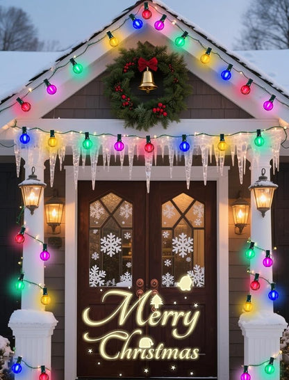 50Ft Outdoor Multicolor Christmas Lights, G40 Frosted Globe Patio String Lights with 27 Ceramic Colorful Bulbs(2 Spare), Connectable Vintage Christmas Bistro Lights for Holiday Party Backyard Christma