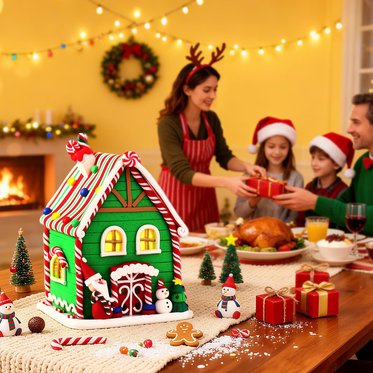 BeeChip Gingerbread House Ornament & Night Light, 6.3", Green