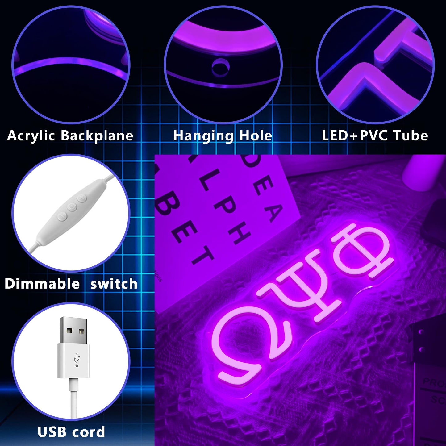 Psi Phi Fraternity Neon Signs for Wall Decor,Dimmable Led Greek Lettering Psi Phi Decor,USB Powered Fraternity Gifts for Man Cave Kids Room Bedroom Bar Birthday Gifts(11.8 * 4in）