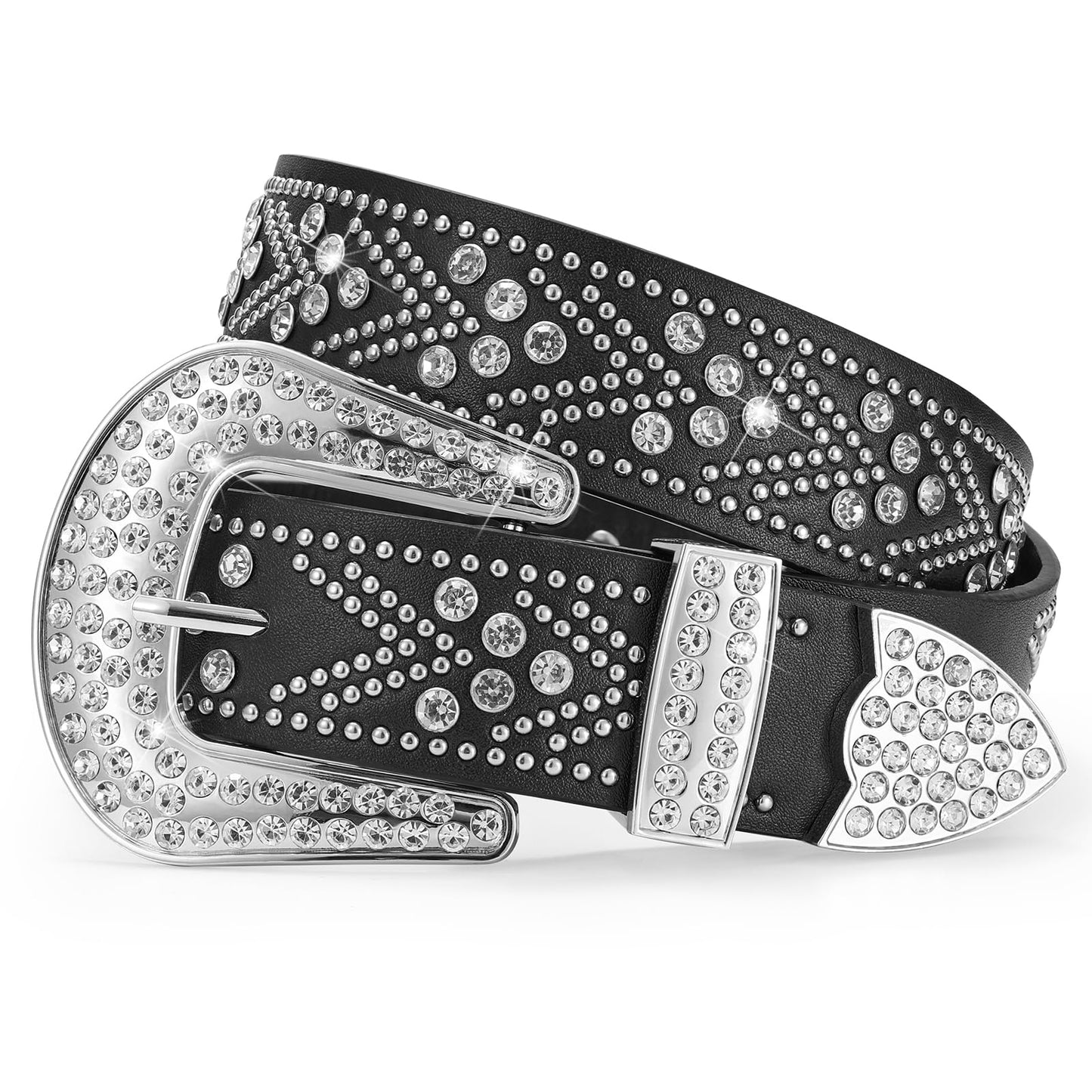 JASGOOD Rhinestones Belt for Women Men Plus Size Western Cowboy Cowgirl Studded Diamond Leather Waist Belt for Jeans Pants