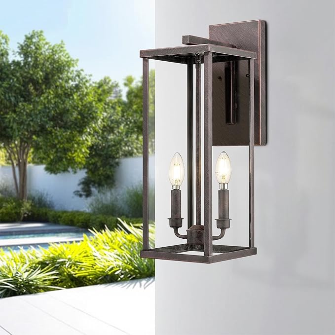 Bestshared Outdoor Wall Sconce Light, 20 Inch Tall Exterior Wall Lighting Fixture with Clear Glass, Anti-Rust Outside Porch Lighting Lamp for House Front Doorway Patio (Rust, 20"-1 Pack)