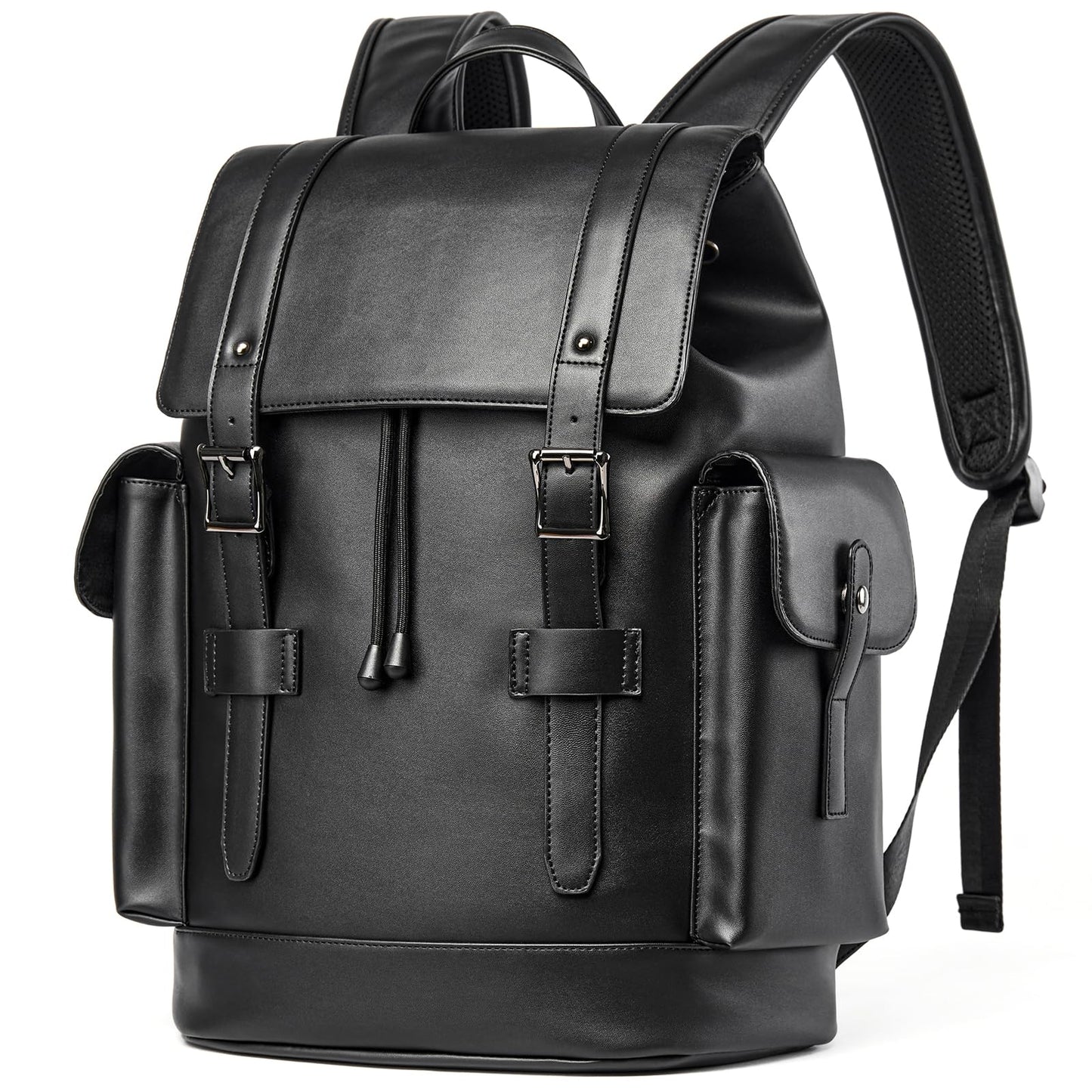 MATE ELAN Leather Backpack Waterproof Fit 15.6 Inch Laptop Vintage Drawstring Design Large Capacity Travel Sports Outdoor Casual Black Men Women College Backpack