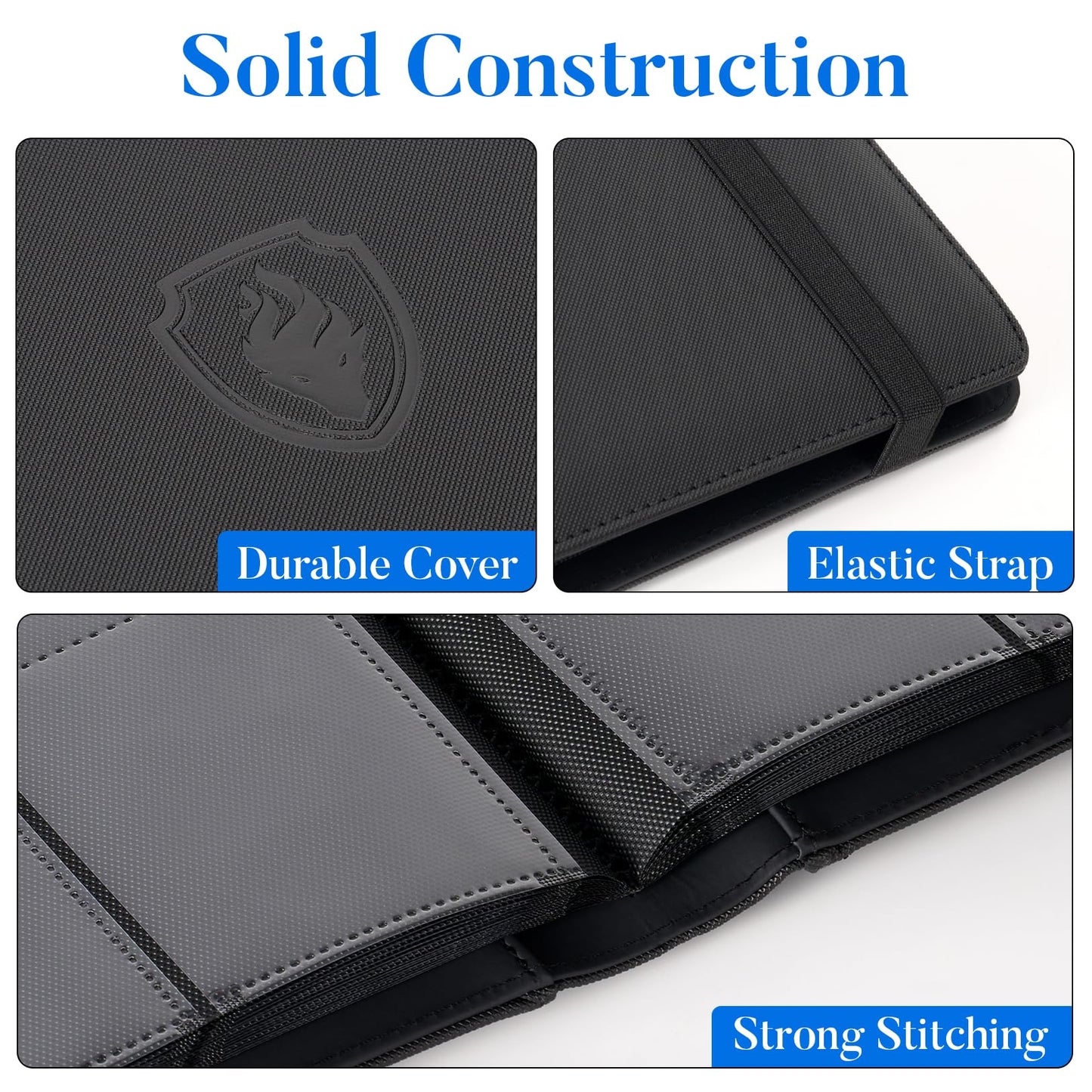 Premium 9 Pocket Card Binder for 360 Cards, Fabmaker PU Cover Trading Card Binder, Sturdy Card Collection Album, Sleek Card Holder Folders for Game Cards & Sports Cards, Black