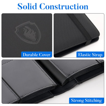 Premium 9 Pocket Card Binder for 360 Cards, Fabmaker PU Cover Trading Card Binder, Sturdy Card Collection Album, Sleek Card Holder Folders for Game Cards & Sports Cards, Black