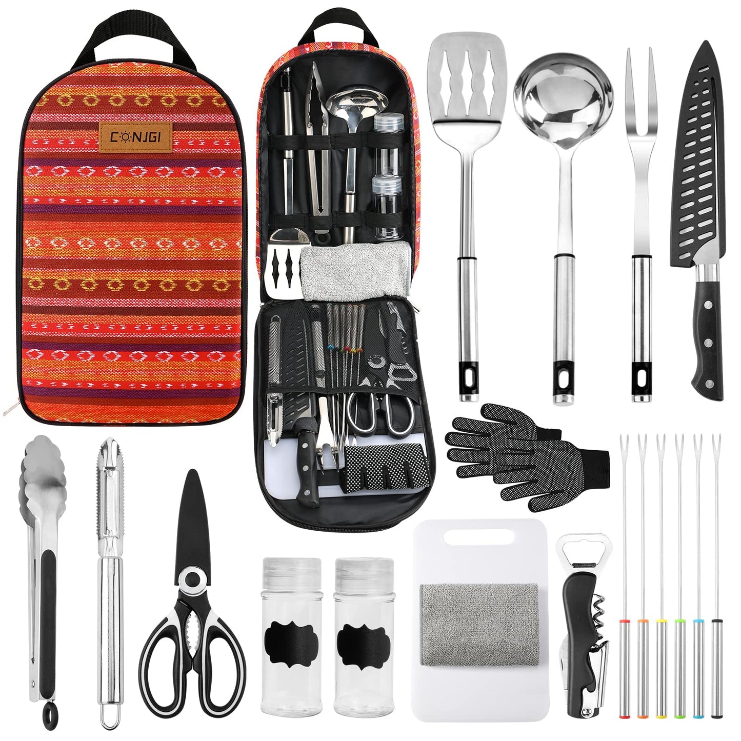 CONJGI Camping Cookware Storage Bag - Camping Cooking Utensils Set Bag Camping Tool Portable Storage Bag Suitable for Knife, Fork, Spoon, Chopping Board, Chef's Knife,Kitchenware Storage
