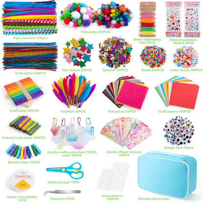 Sundaymot Arts and Crafts Supplies for Kids, 2000+Pcs DIY Craft Kits, Ages 6-10, Educational Preschool and Homeschooling Arts Programs, Children Craft Kits, Gifts for Boys and Girls.