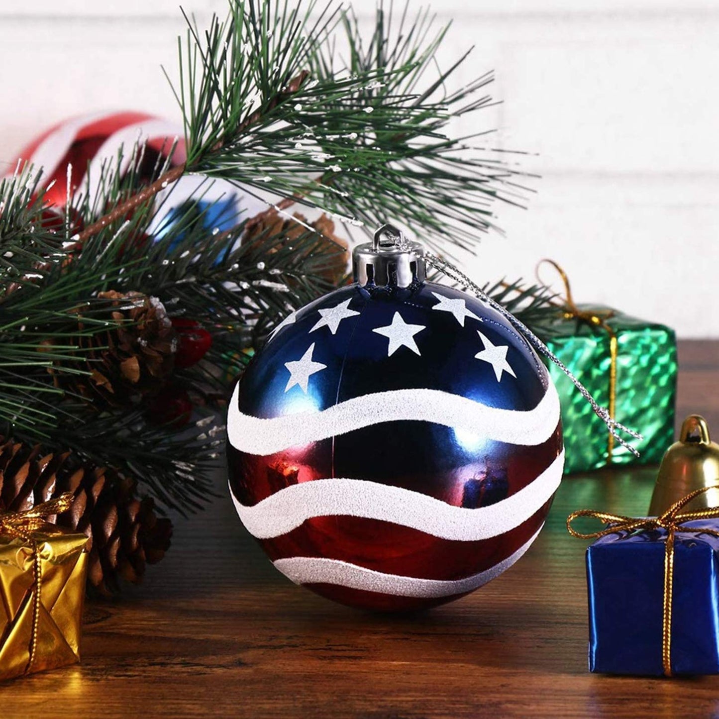 Iceyyyy 16 Pcs Independence Day Ball Ornament - 4th of July Patriotic Hanging Ball Decoration American Flag Ornament for Independence Day, Christmas Tree, USA Themed Party Supplies (16)
