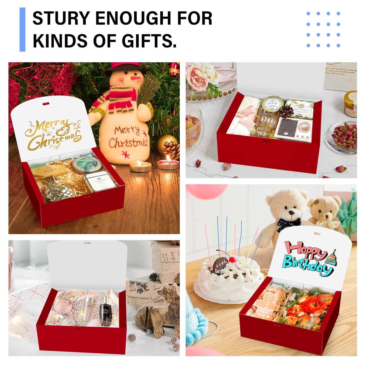 PEKGRIL 15 PCs Gift Boxes with Lids, Red 10X8X4 Inch Gift Boxes, Bridesmaid Proposal Box with Ribbon, Kraft Paper Boxes for Wedding, Packaging, Present, Birthday, Christmas, Party