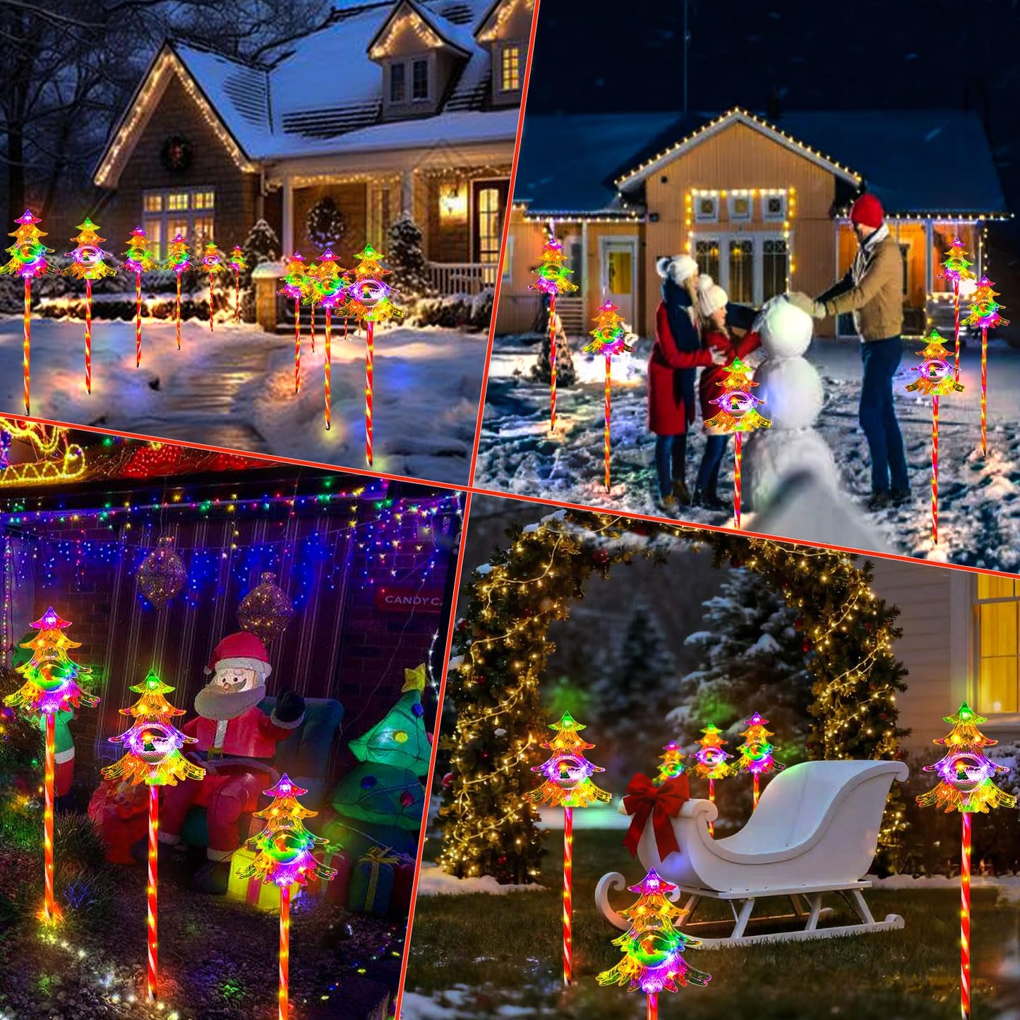 Trunfiste 30.7'' Larger Christmas Decorations Outdoor Solar Pathway Lights, 3Packs Solar Christmas Trees with Colour 51LEDS, Xmas Tree Candy Cane Stake Lights Outside for Garden Porch Path Yard Decor