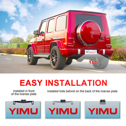 YIMU Backup Camera System with License Plate Backup Reverse Camera, Easy Installation, Plug & Play, DIY Guide Lines, 150° Wide Angle, Night Vision, IP69K Waterproof, Optional Dual Bracket K4302