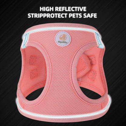 Hipubby Dog Harness and Leash Set, No Pull Soft Mesh Puppy Harness for Small Medium Dogs, Cats - Step in Adjustable Reflective Pet Harness with Buckle and Double D-Rings - Pink, XS