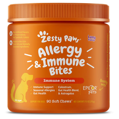 Zesty Paws Dog Allergy Relief- Dog Itching Skin Relief- Dog Probiotics for Itchy Skin and Itchy Ears- Dog Allergy Paw Relief- Dog Allergy Chews- Dog Itch Relief - Dog Skin Allergy Relief - Lamb - 90ct